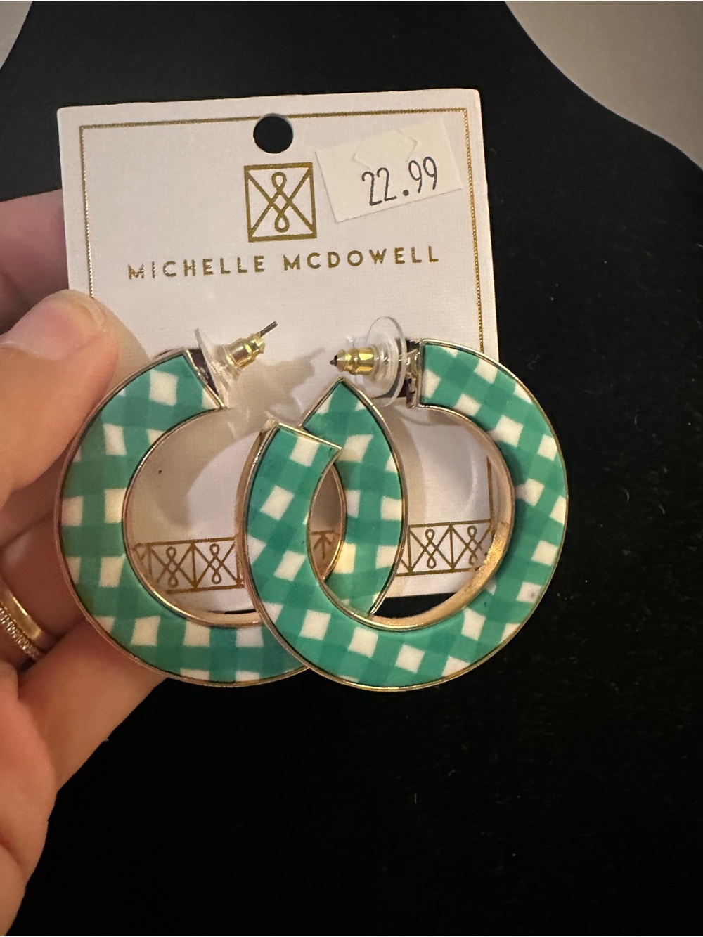 Michelle McDowell Green Check Hoop Earrings